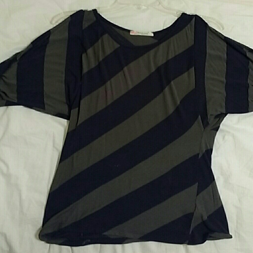Blue and grey striped blouse